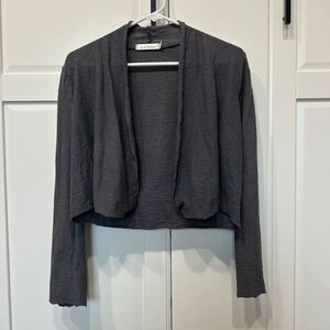 Cut loose cropped cardigan, gray, cotton & linen, small, lightweight, casual